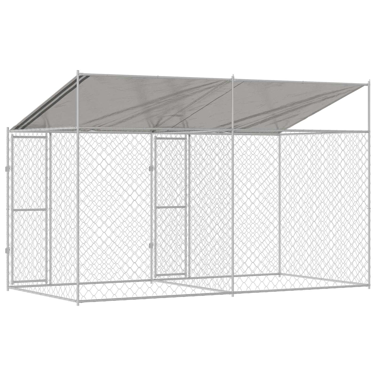 Dog Cage with Roof Silver 400 x 200 x 256 cm Steel and PE