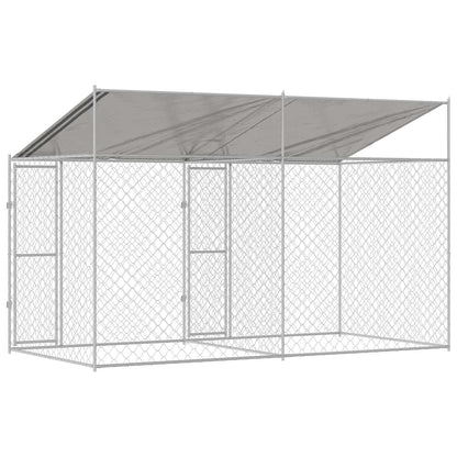 Dog Cage with Roof Silver 400 x 200 x 256 cm Steel and PE