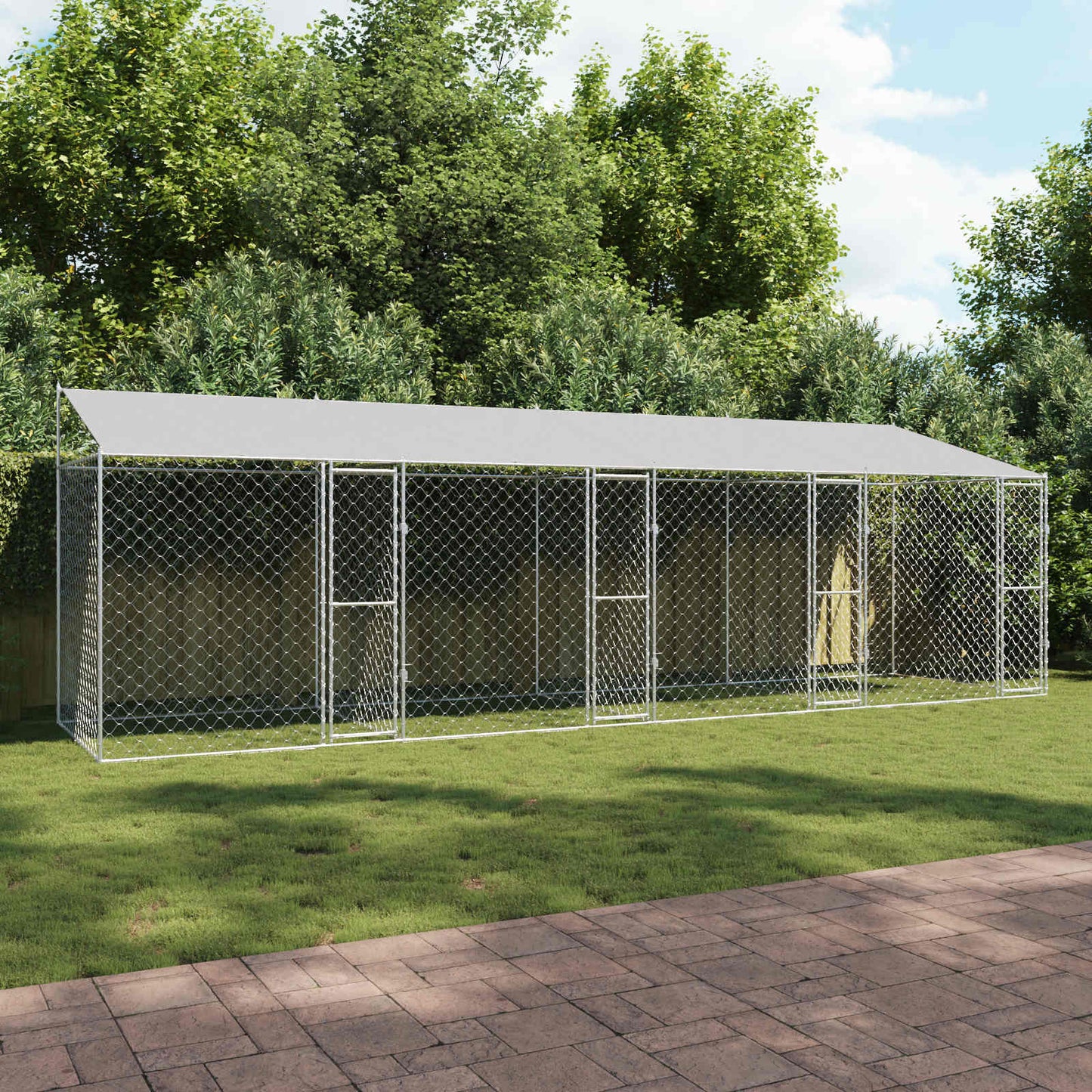 Dog Cage with Roof Silver 800 x 200 x 256 cm Steel and PE