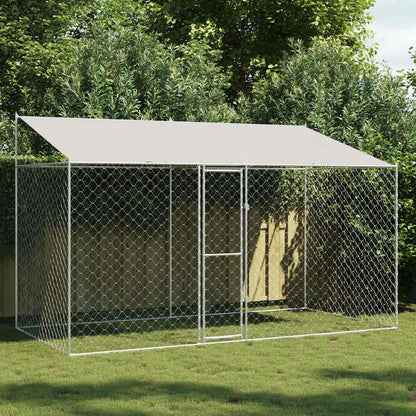 Dog Cage with Roof Silver 400 x 200 x 256 cm Steel and PE