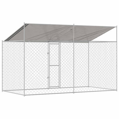Dog Cage with Roof Silver 400 x 200 x 256 cm Steel and PE