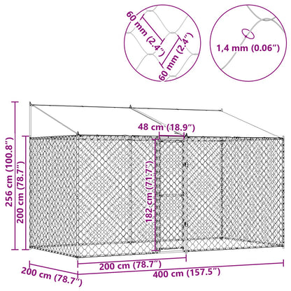 Dog Cage with Roof Silver 400 x 200 x 256 cm Steel and PE