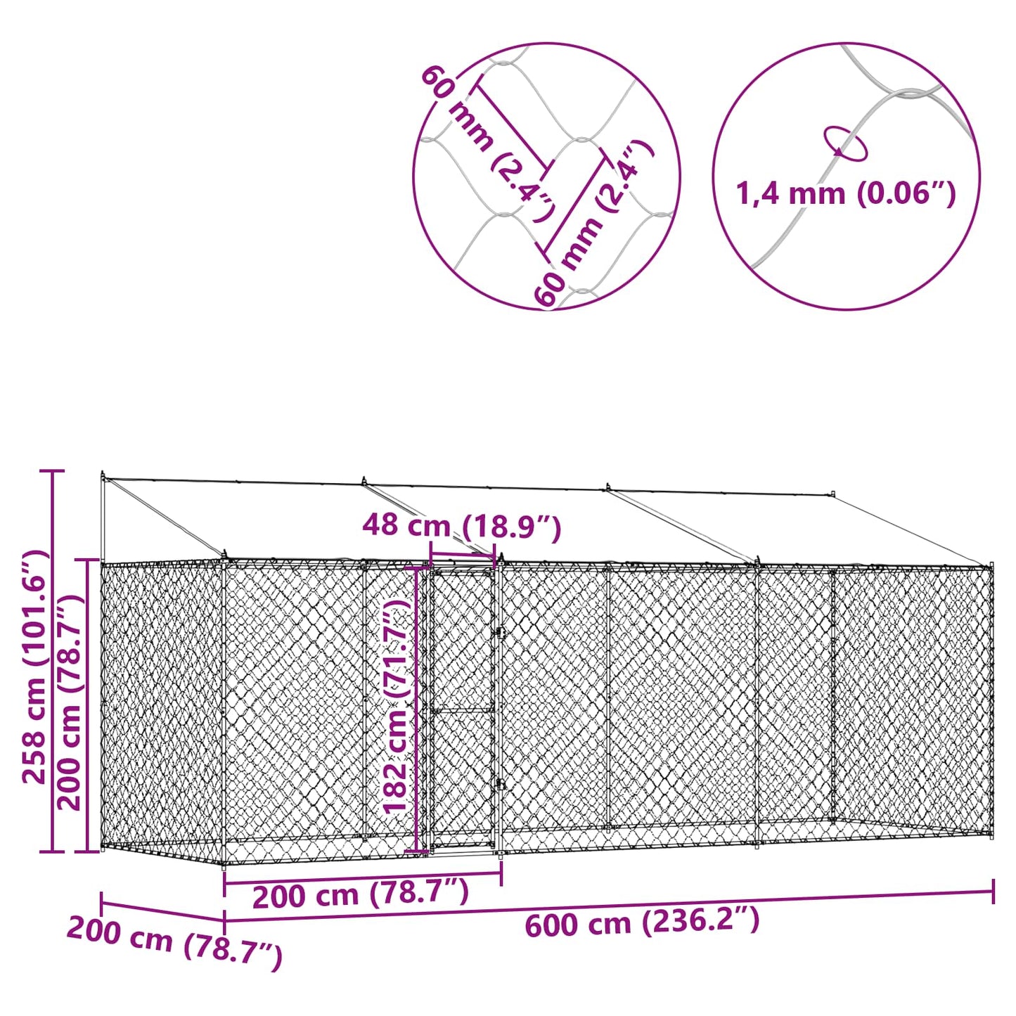 Dog Cage Silver 600 x 200 x 256 cm Galvanised Steel