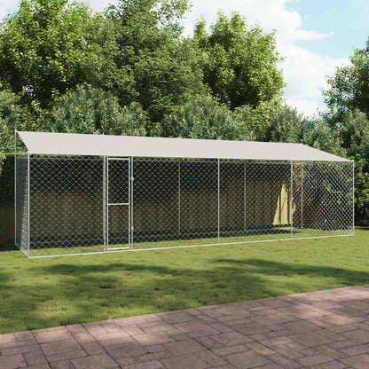 Dog Cage with Roof Silver 800 x 200 x 256 cm Steel and PE
