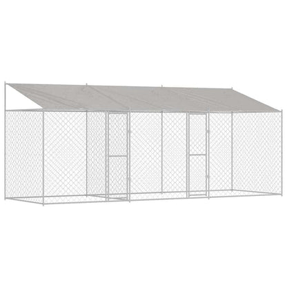 Dog Cage with Roof Silver 600 x 200 x 256 cm Steel and PE