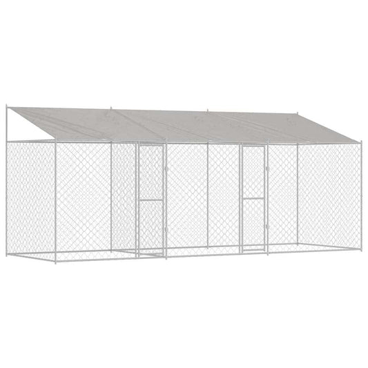 Dog Cage with Roof Silver 600 x 200 x 256 cm Steel and PE