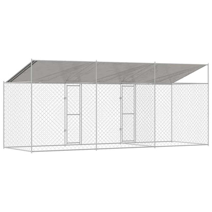 Dog Cage with Roof Silver 600 x 200 x 256 cm Steel and PE