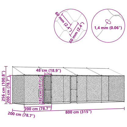 Dog Cage with Roof Silver 800 x 200 x 256 cm Steel and PE
