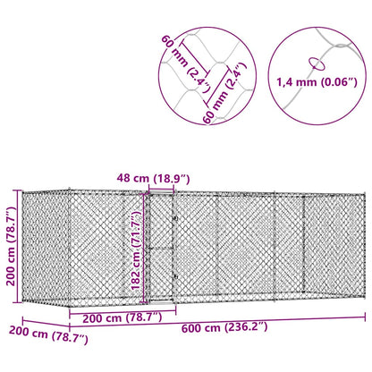 Dog Cage Silver 600 x 200 x 200 cm Galvanised Steel