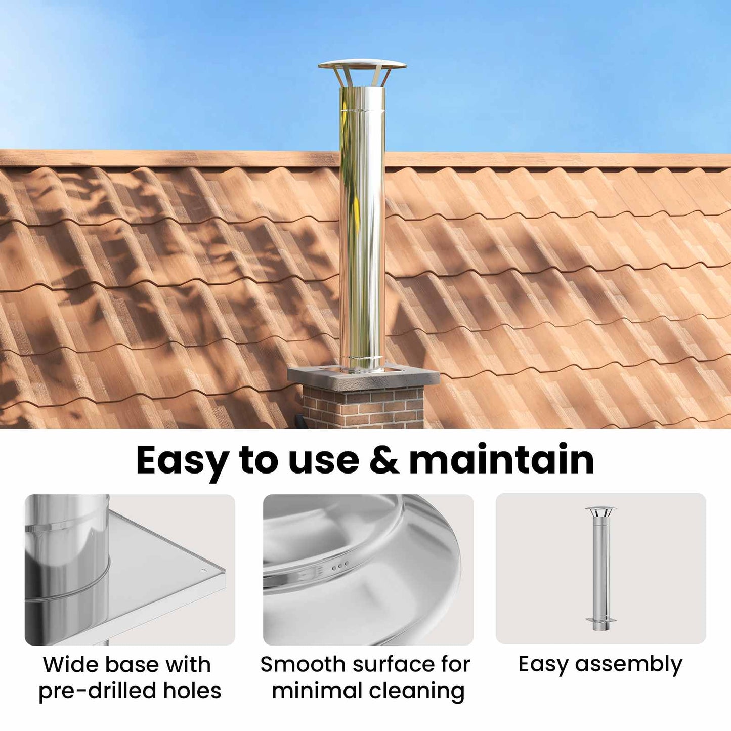 Chimney Extension Silver 35 x 35 x 132 cm Stainless steel