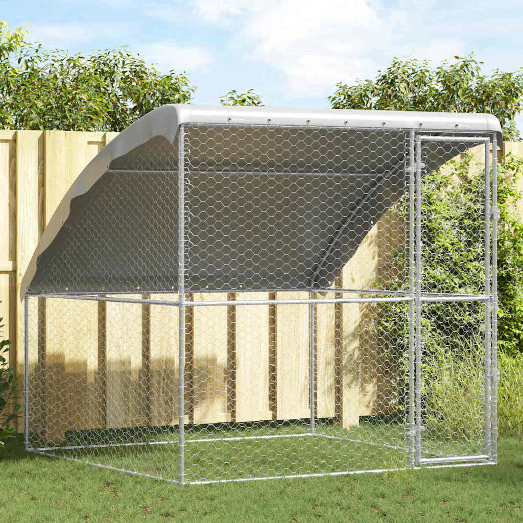 Dog Kennel with Storage Silver 2 x 2 x 2 m Galvanised steel