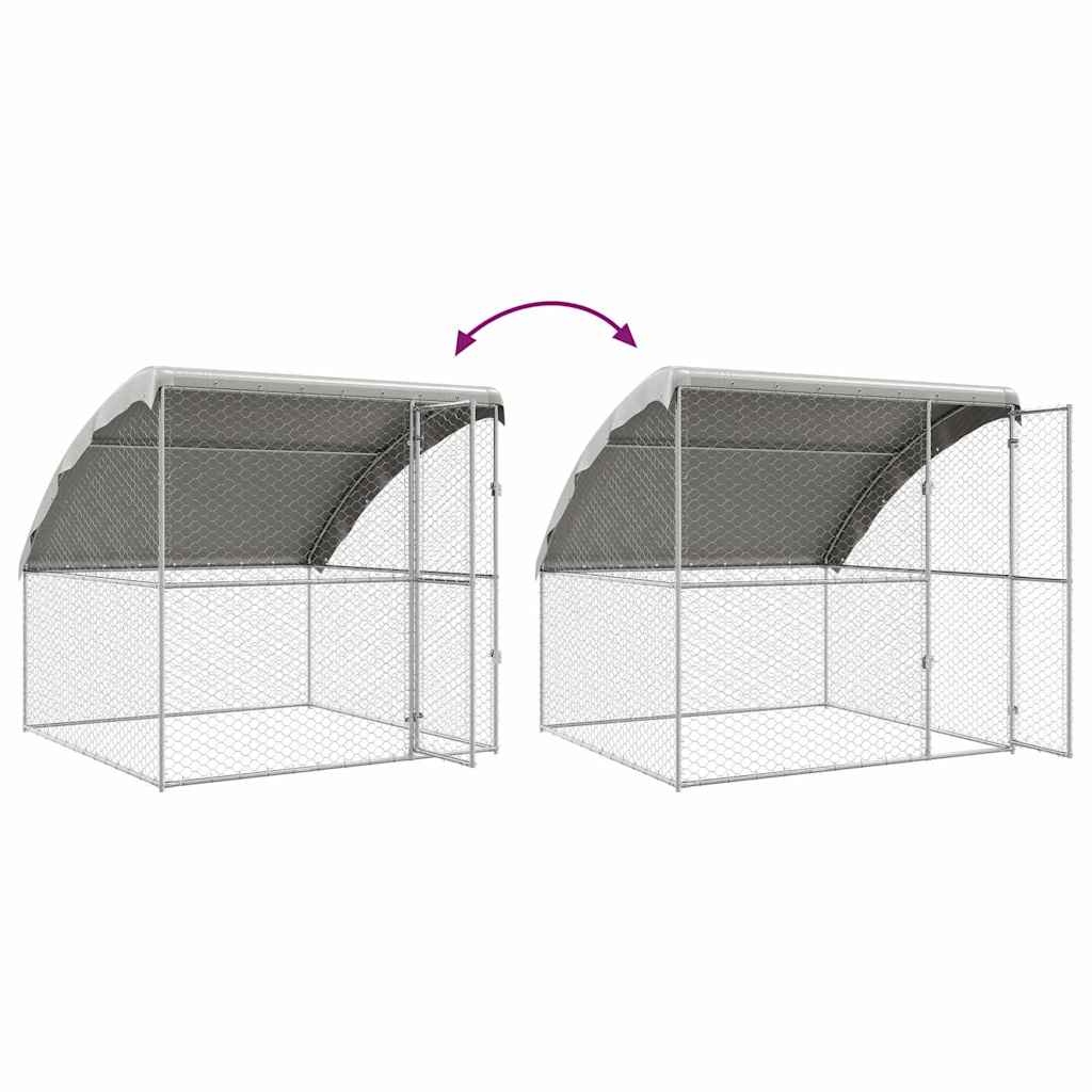 Dog Kennel with Storage Silver 2 x 2 x 2 m Galvanised steel