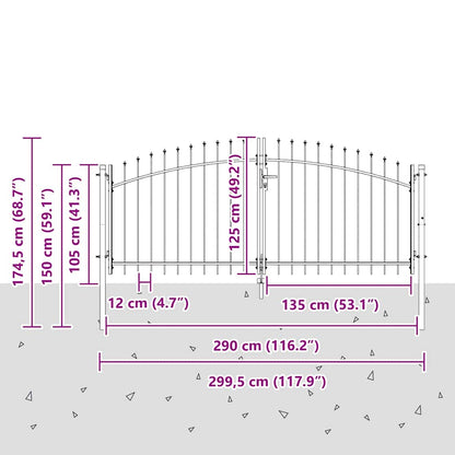 Double Gate with Lock Grey 299.5 x 174.5 cm Steel