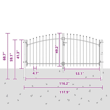 Double Gate with Lock Woerden Grey 299.5 x 174.5 cm Steel