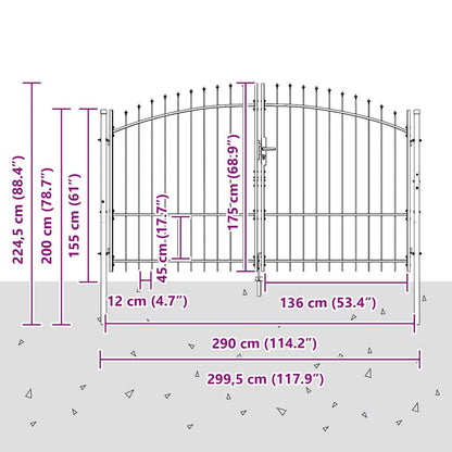 Double Gate with Lock Woerden Grey 299.5 x 224.5 cm Steel