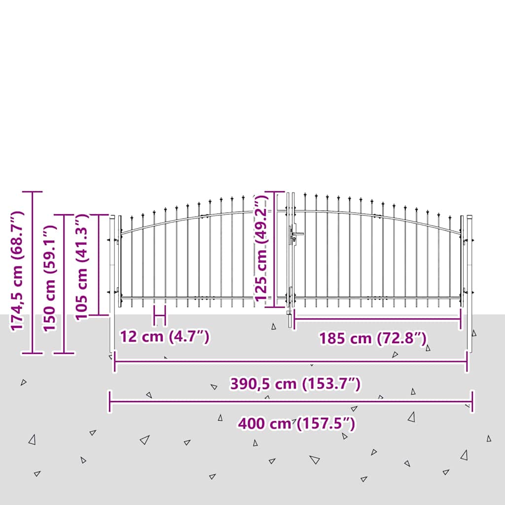 Double Gate with Lock Woerden Grey 400 x 174.5 cm Steel
