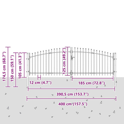 Double Gate with Lock Woerden Grey 400 x 174.5 cm Steel