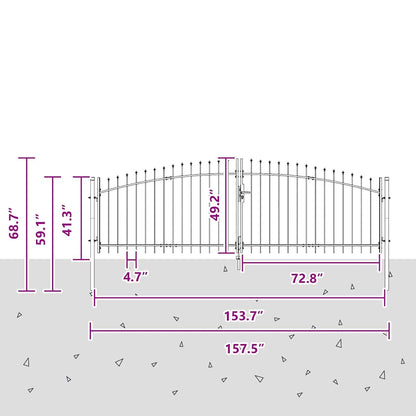 Double Gate with Lock Woerden Grey 400 x 174.5 cm Steel