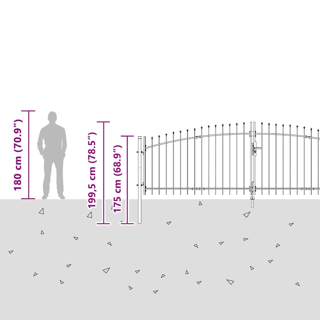 Double Gate with Lock Grey 400 x 199.5 cm Steel