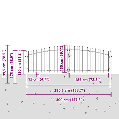 Double Gate with Lock Grey 400 x 199.5 cm Steel