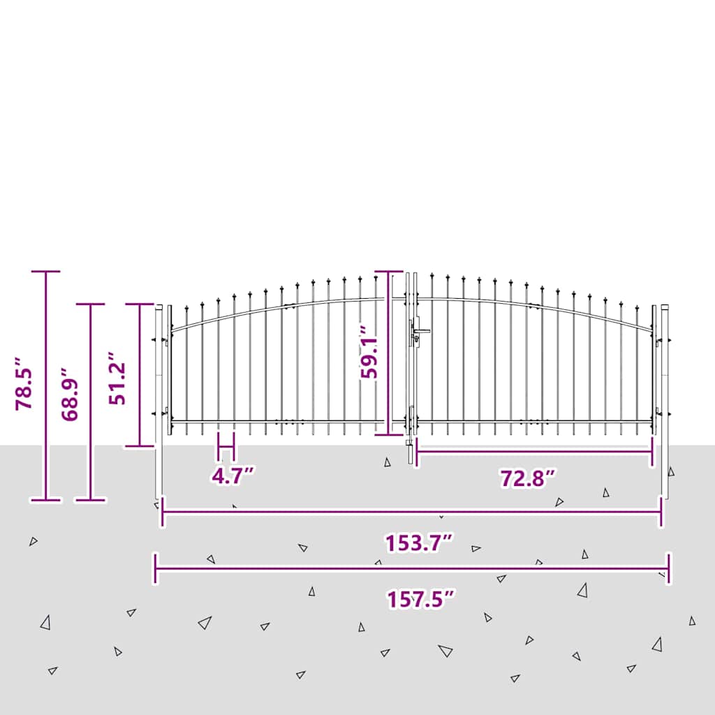 Double Gate with Lock Woerden Grey 400 x 199.5 cm Steel