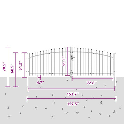 Double Gate with Lock Woerden Grey 400 x 199.5 cm Steel