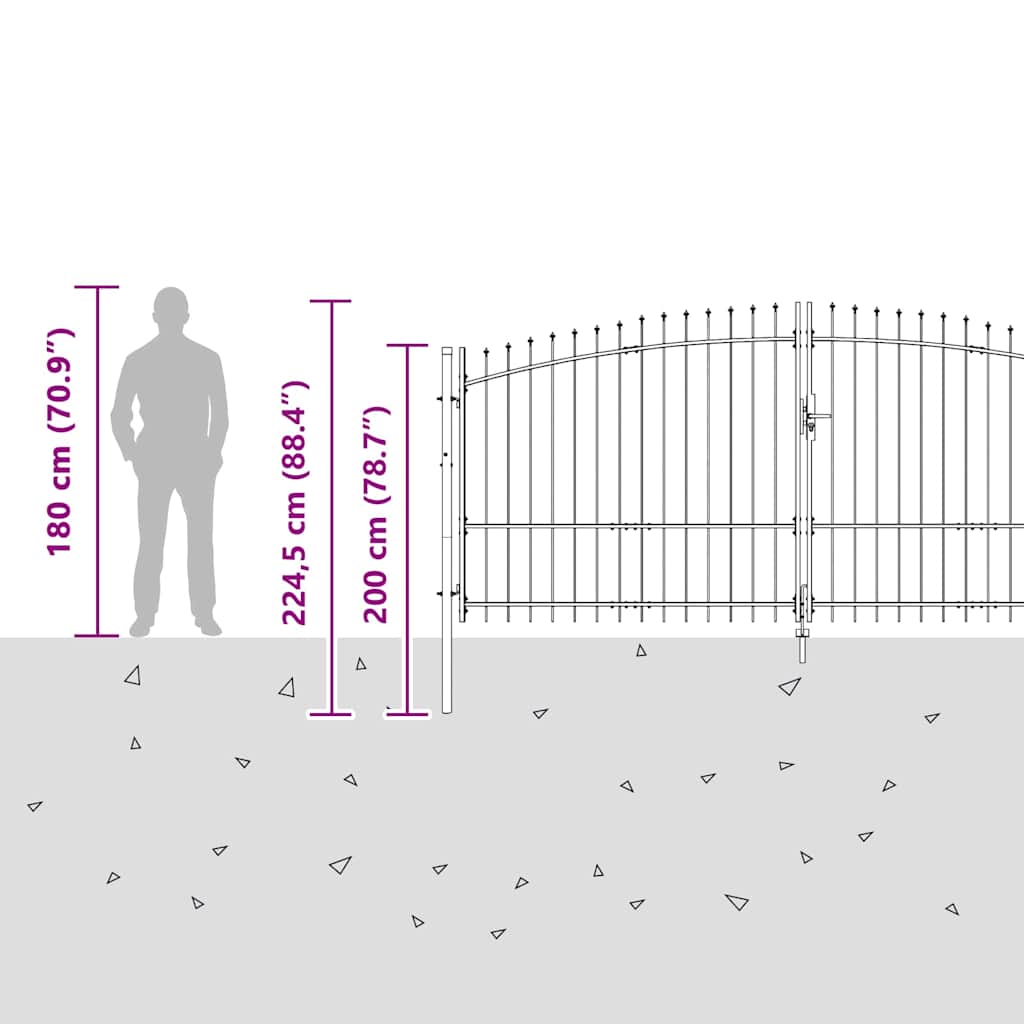 Double Gate with Lock Woerden Grey 400 x 224.5 cm Steel