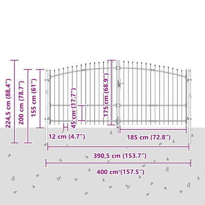 Double Gate with Lock Woerden Grey 400 x 224.5 cm Steel