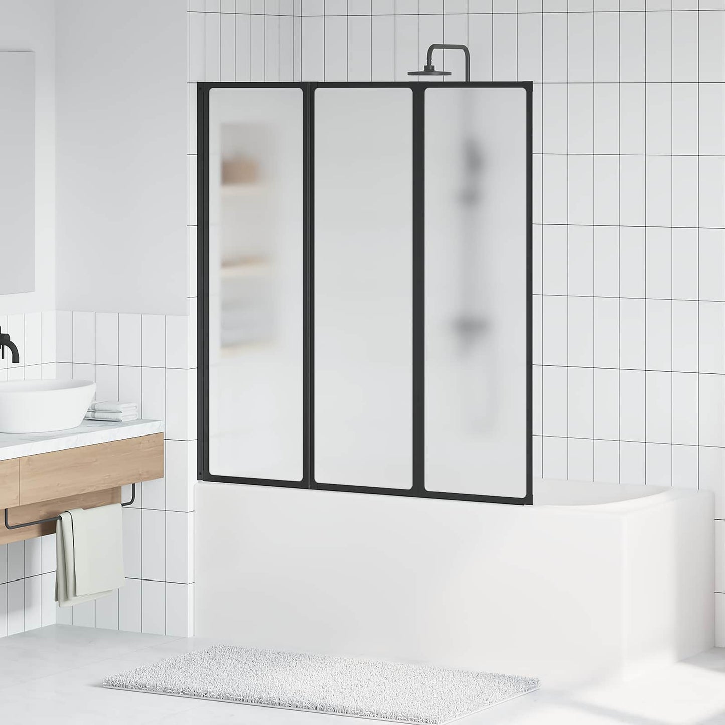 Shower Screen Folding Black 132 x 2 x 140 cm Aluminium and PP