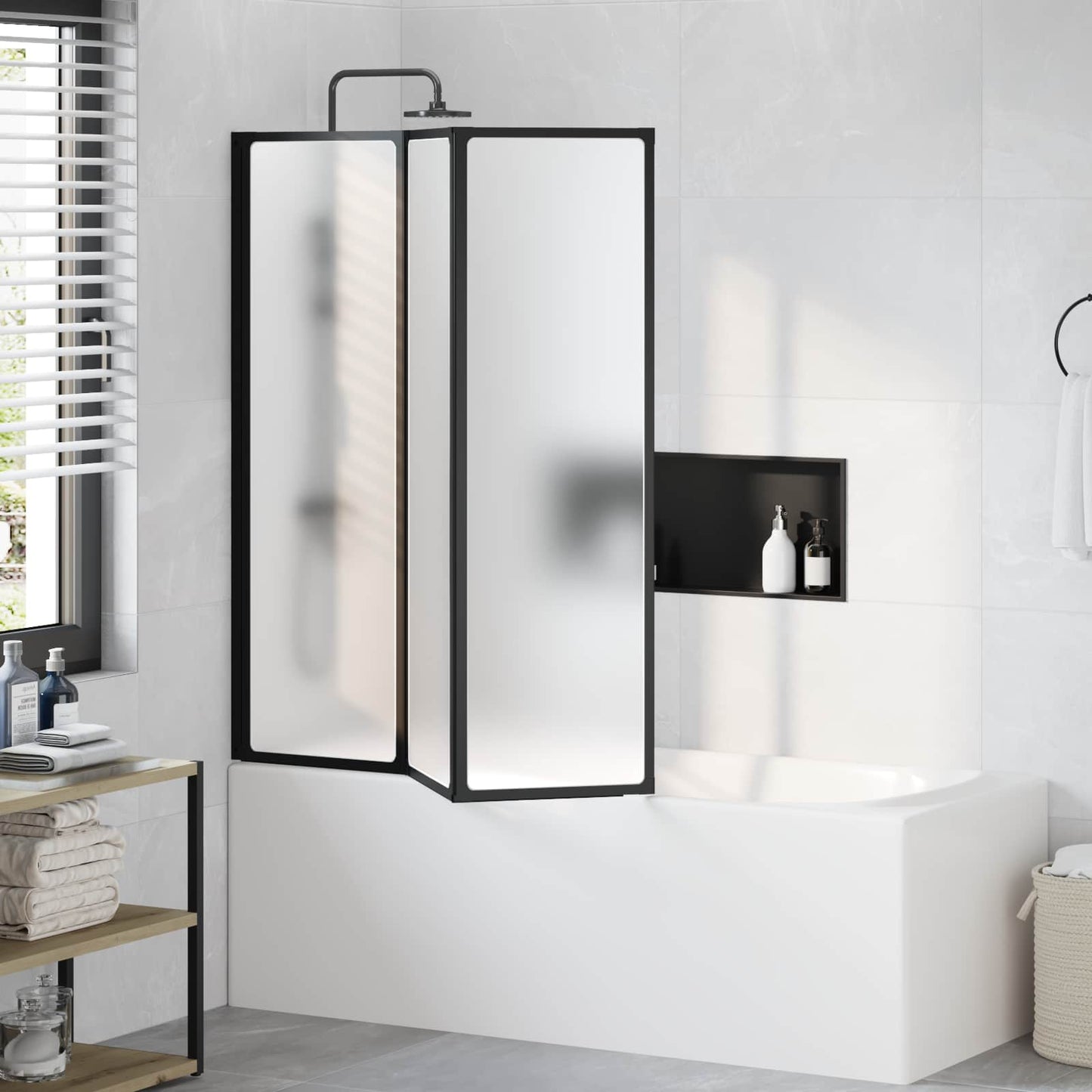 Shower Screen Folding Black 132 x 2 x 140 cm Aluminium and PP