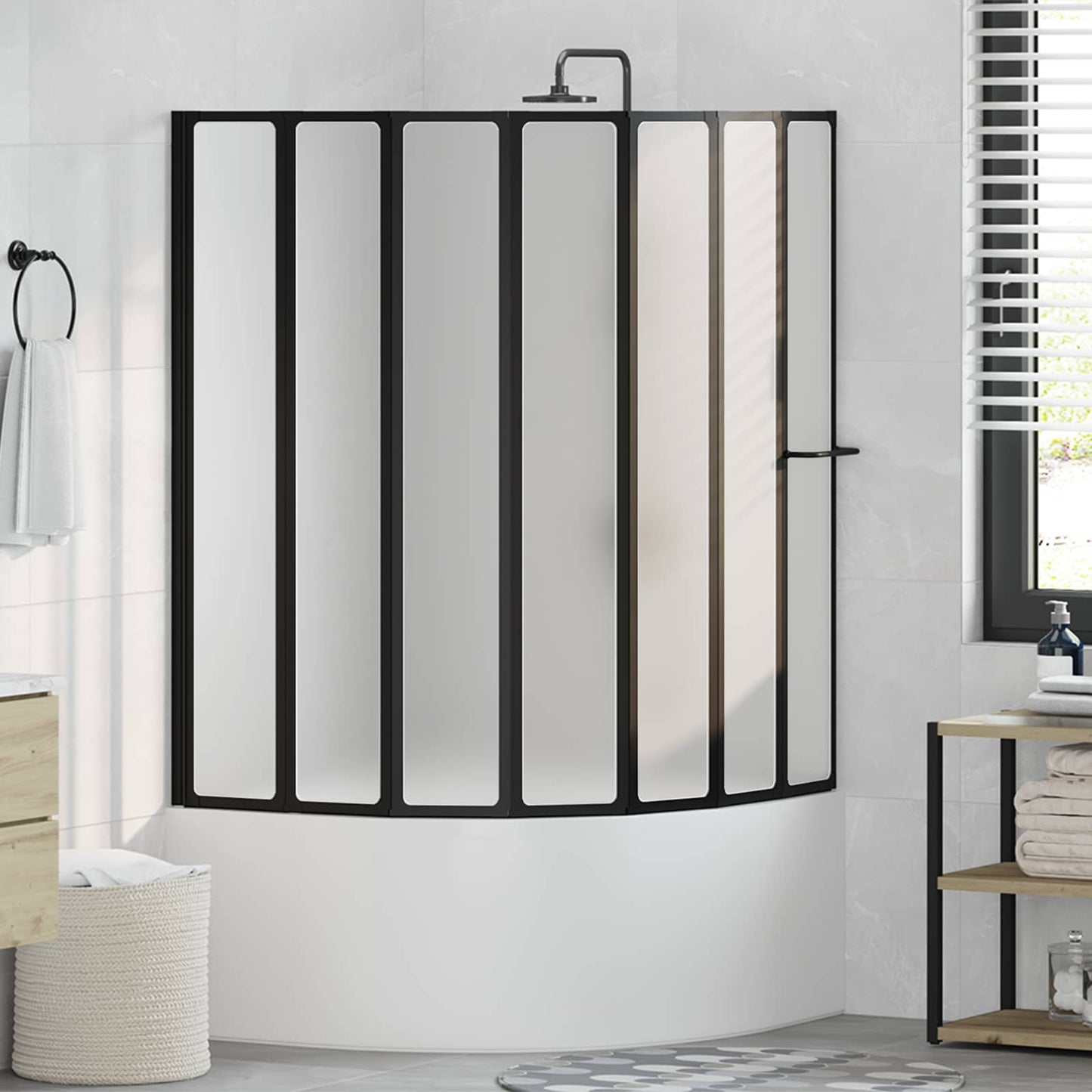 Shower Screen Folding Black 168 x 140 cm Aluminium