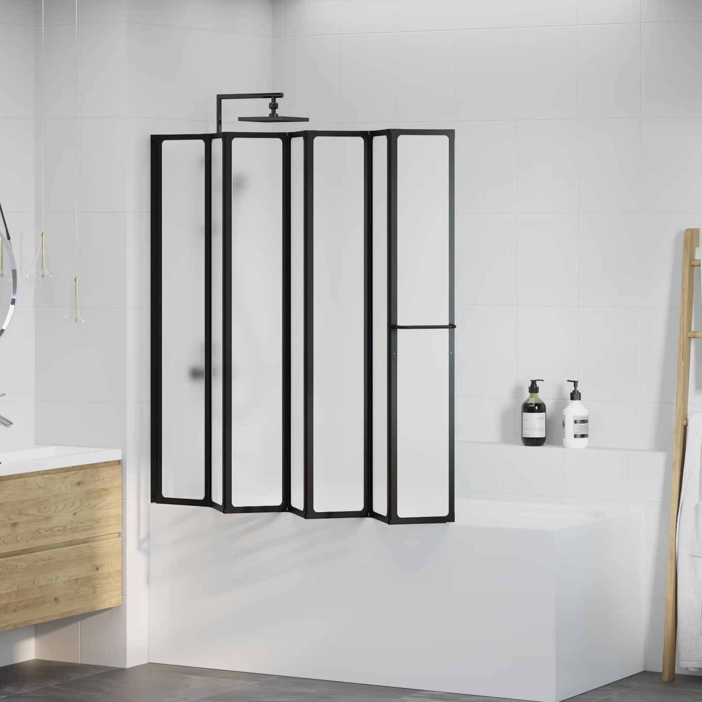 Shower Screen Folding Black 168 x 140 cm Aluminium