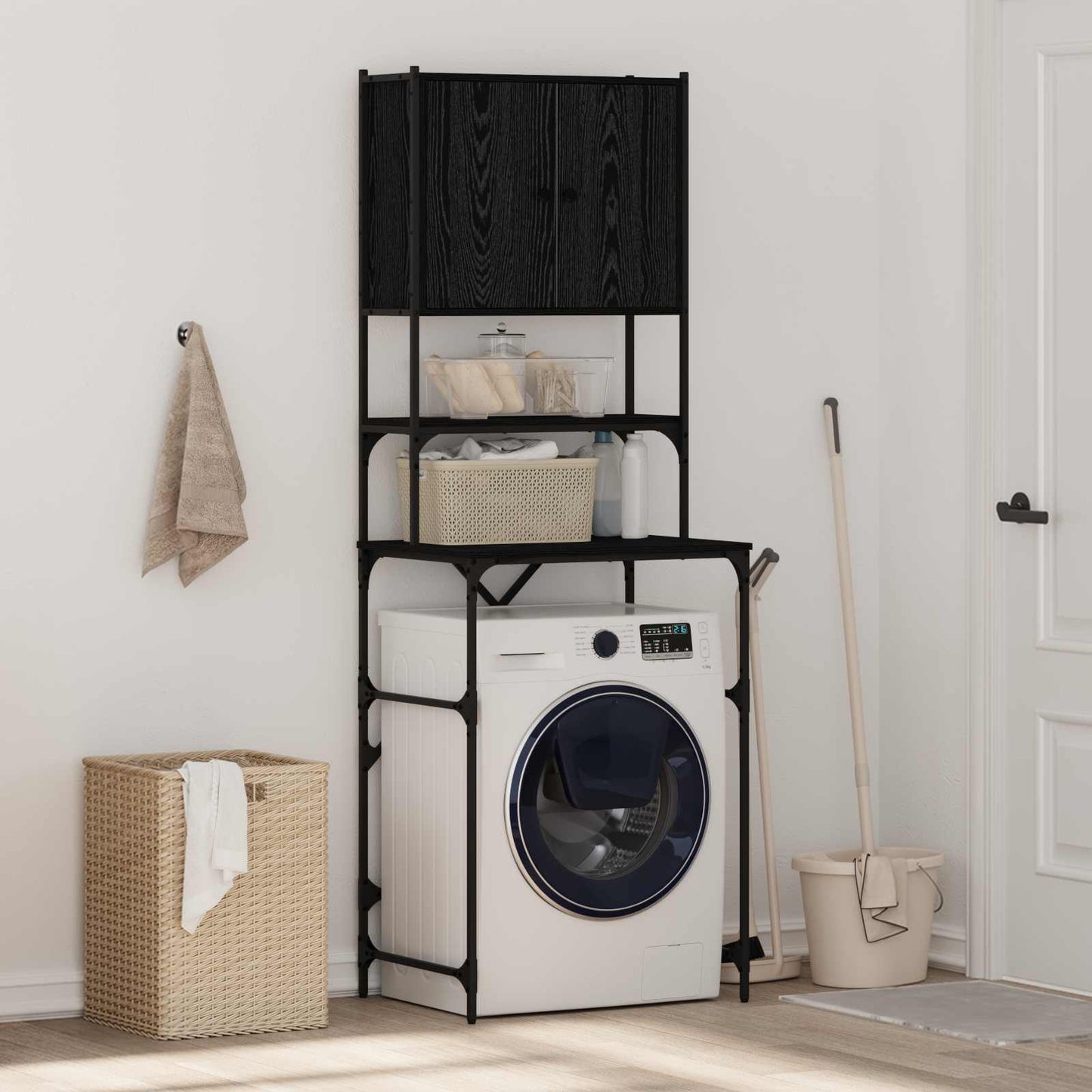 Washing Machine Cabinet Black 0ak 68 x 48.5 x 194 cm