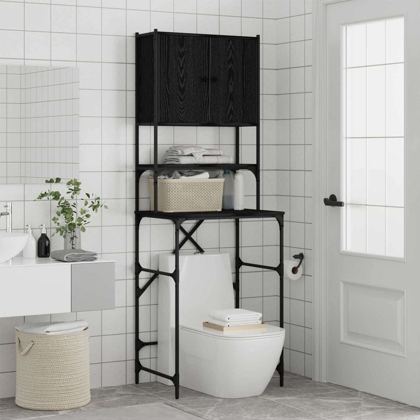 Washing Machine Cabinet Black 0ak 68 x 48.5 x 194 cm