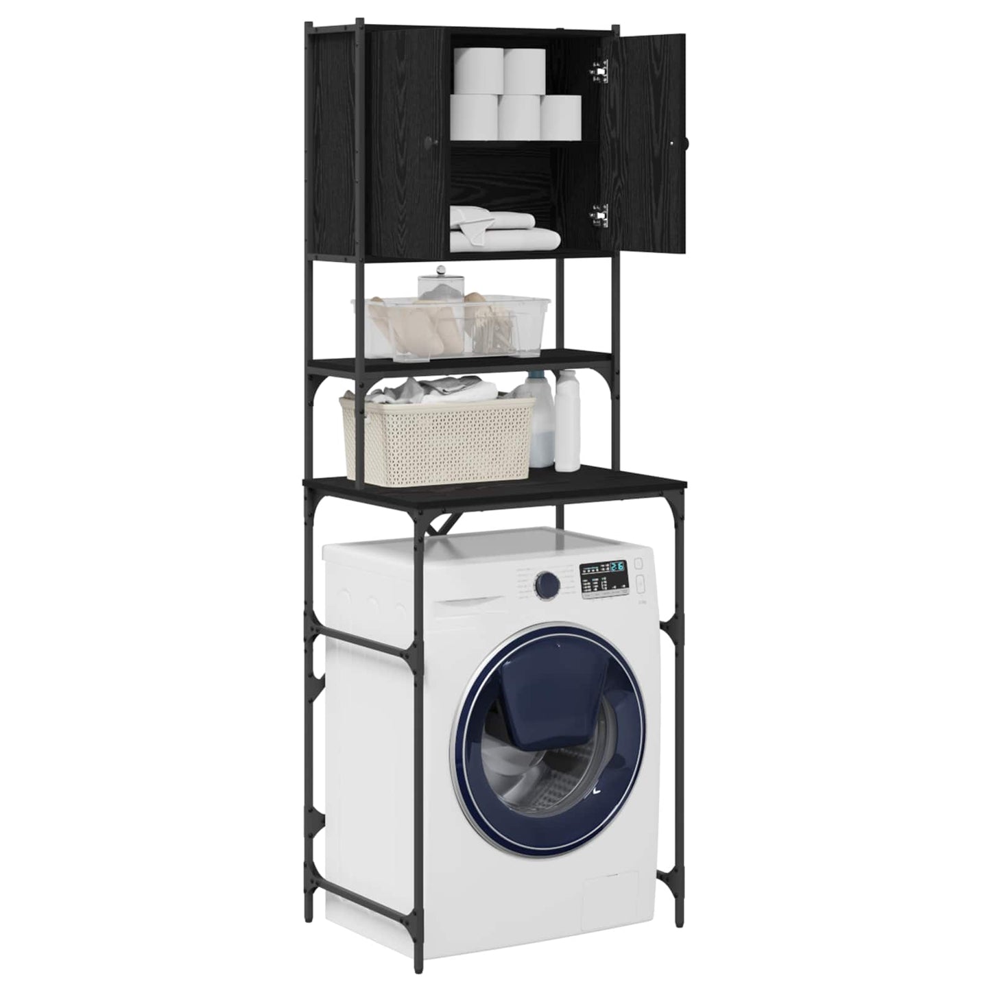 Washing Machine Cabinet Black 0ak 68 x 48.5 x 194 cm