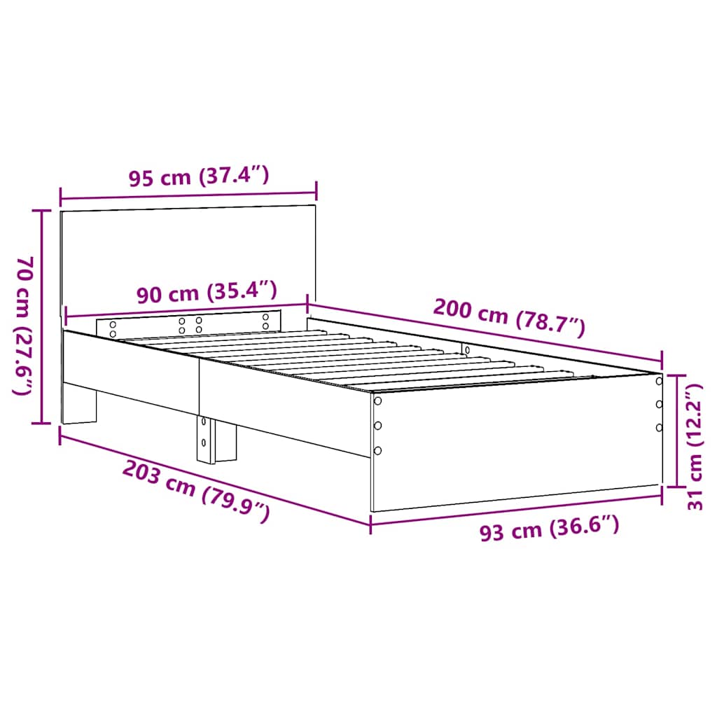 Bed Frame with Headboard Old Wood 90 x 200 cm Engineered Wood