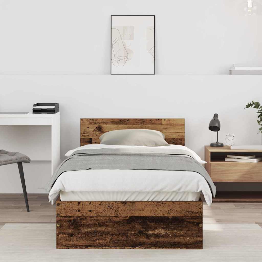 Bed Frame with Headboard Old Wood 90 x 190 cm Engineered Wood