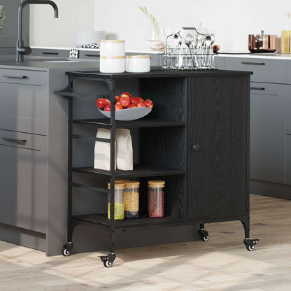 Kitchen Trolley Black Oak 87.5 x 39 x 84.5 cm Engineered Wood