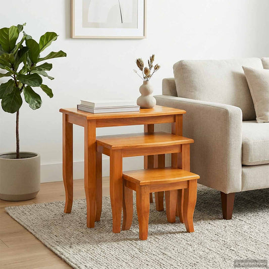 Nesting Side Tables 3 pcs Natural Solid Mahogany Wood