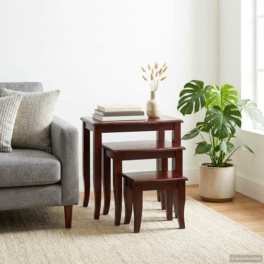 Nesting Side Tables 3 pcs Brown Solid Mahogany Wood