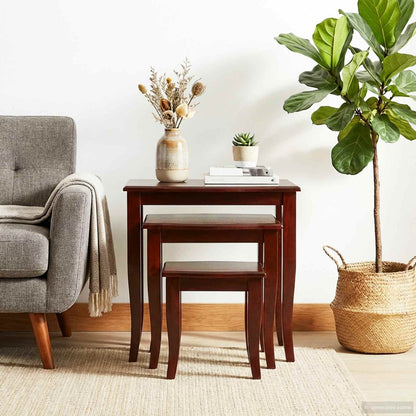 Nesting Side Tables 3 pcs Brown Solid Mahogany Wood