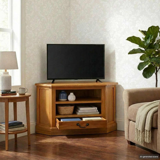 CornerTVCabinet Natural 79 x 40 x 46 cm Solid Mahogany Wood