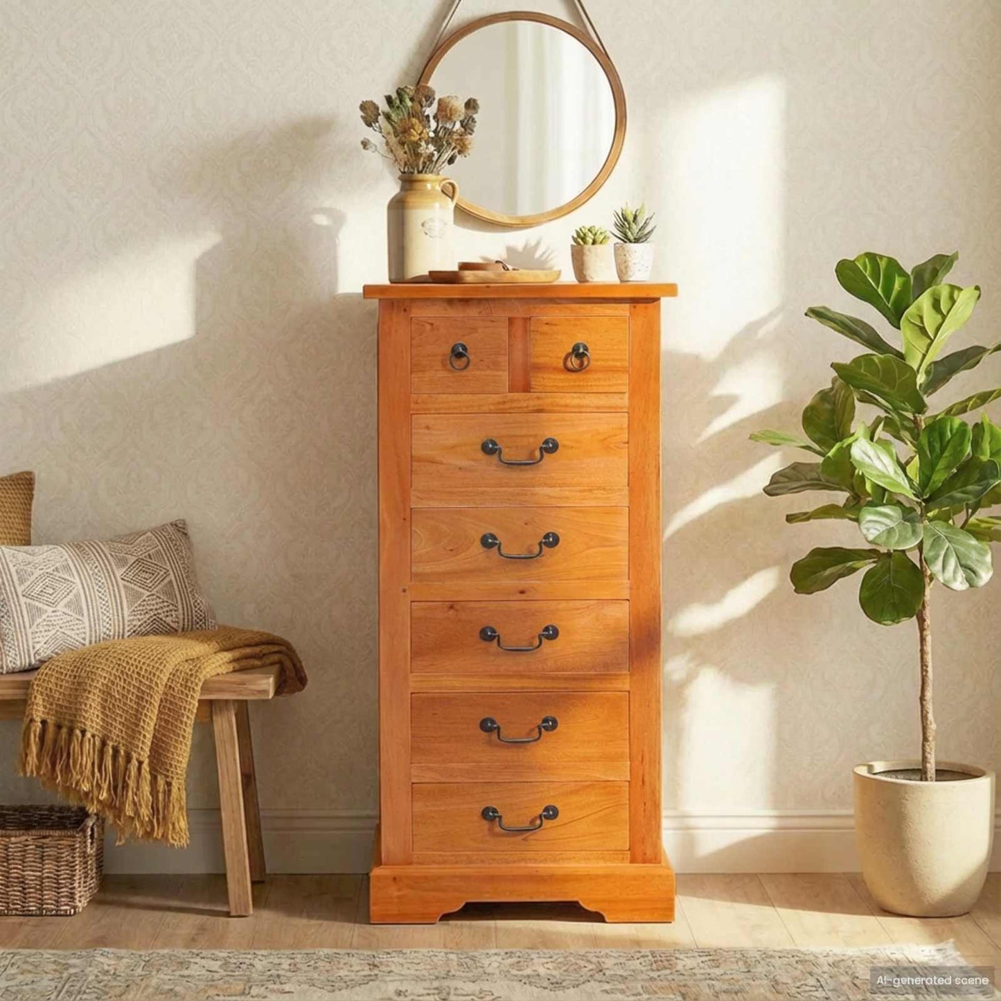Chest of Drawers Natural 45 x 35 x 100.5 cm Solid Mahogany Wood