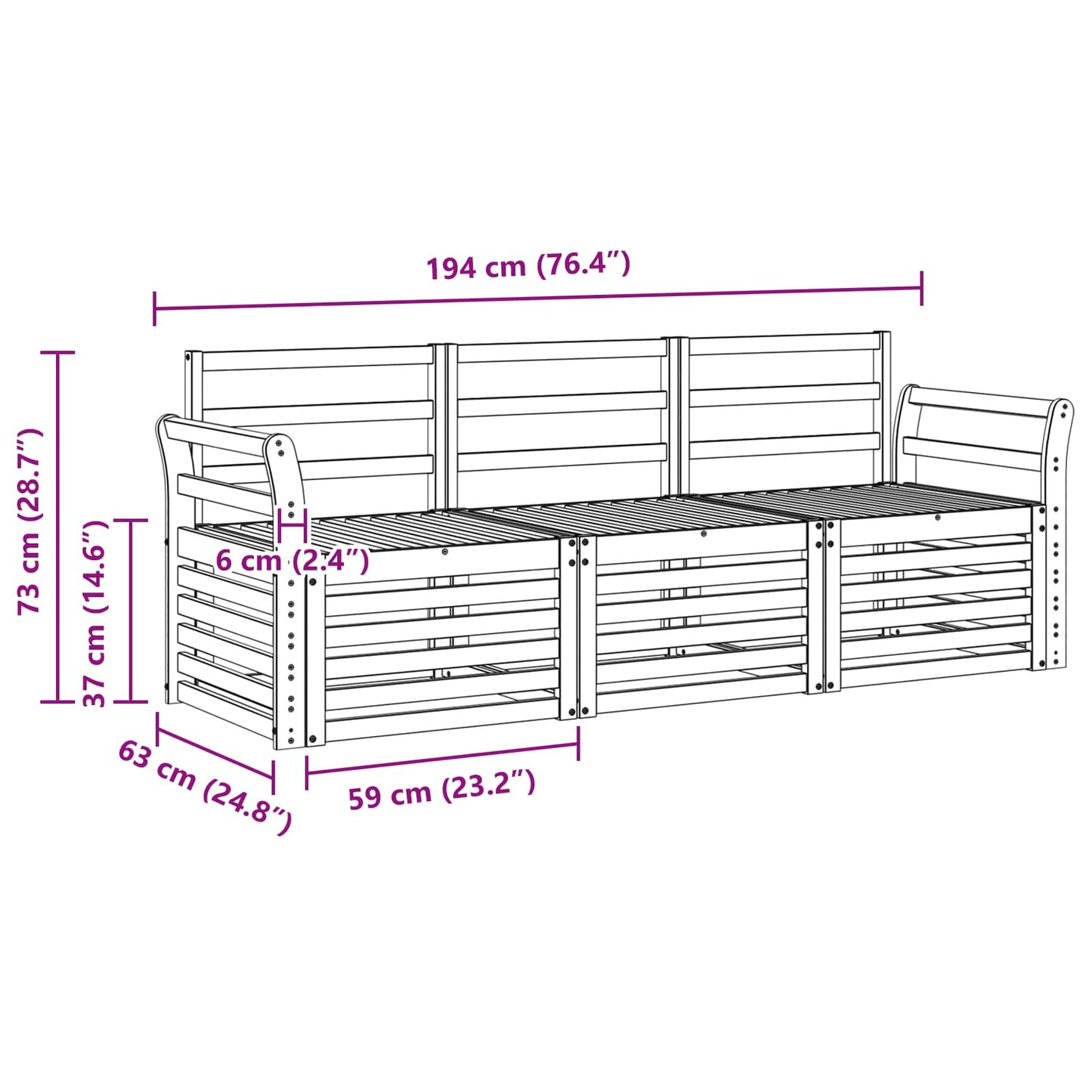 Sofa Sets 3 pcs Natural Solid Acacia Wood