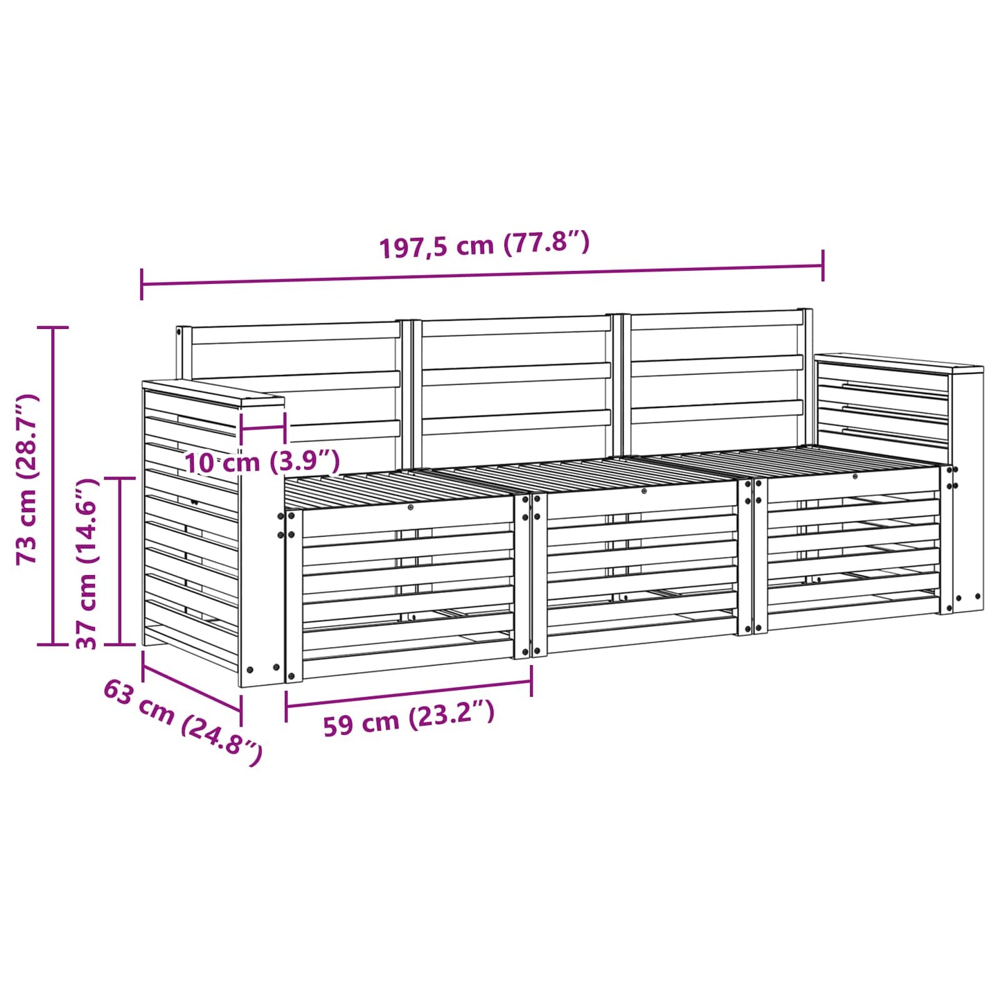 Sofa Sets 3 pcs Natural Solid Acacia Wood
