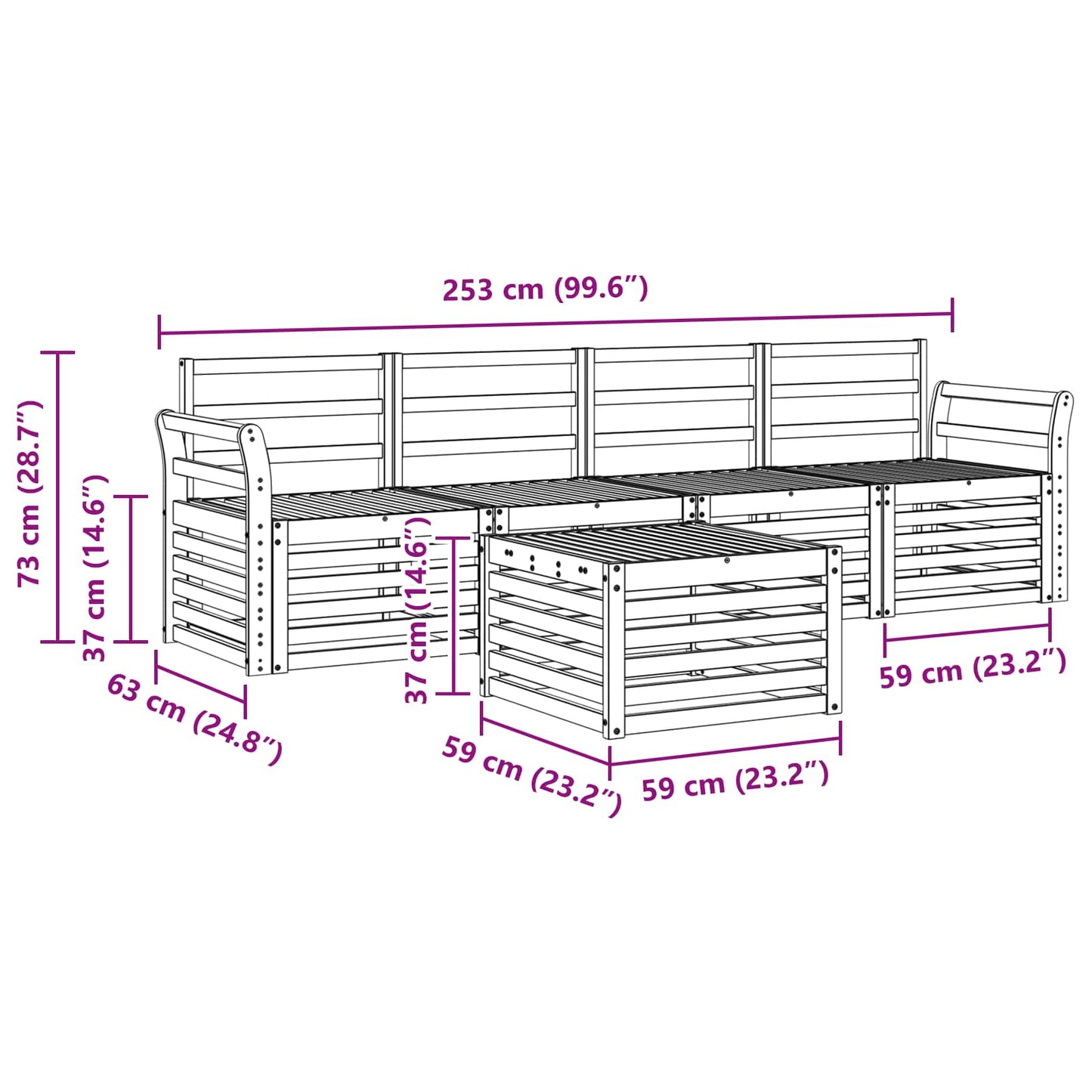 Sofa Sets Natural Solid Acacia Wood