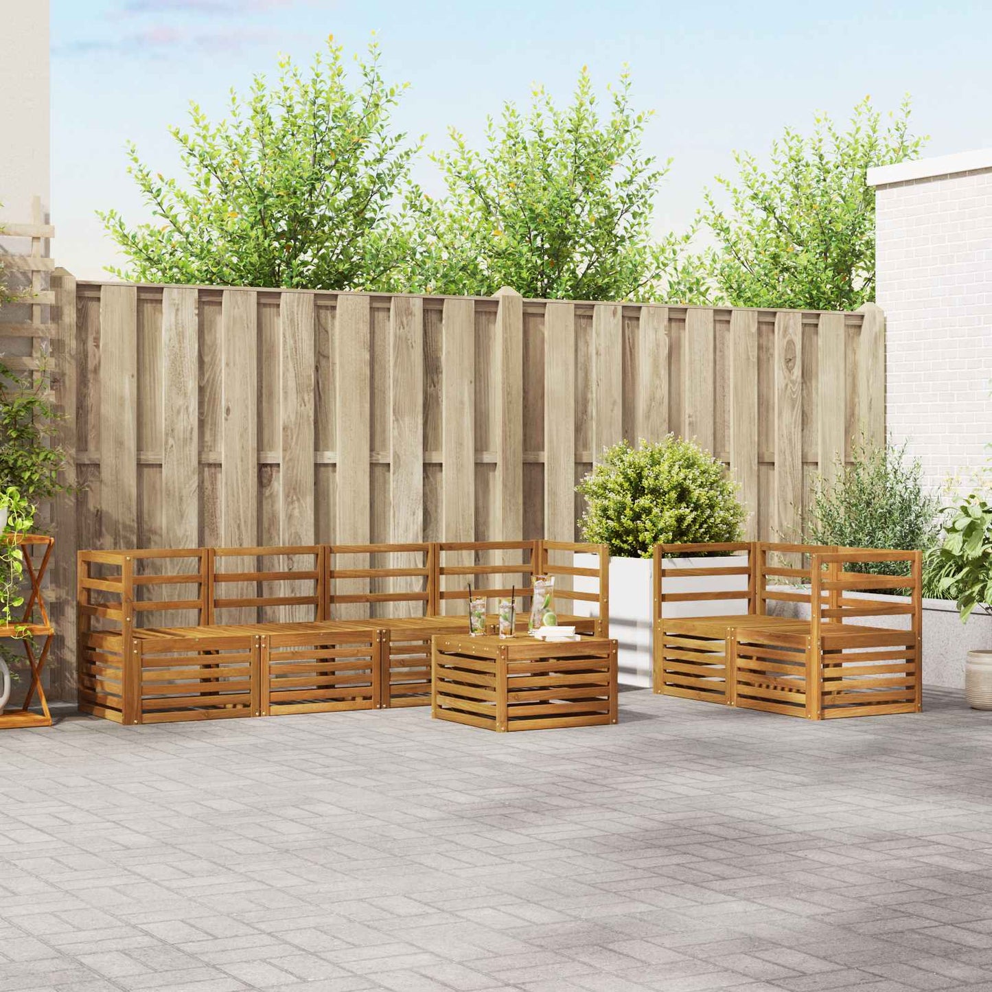 Outdoor Sofa Set 7 pcs Natural Solid Acacia Wood