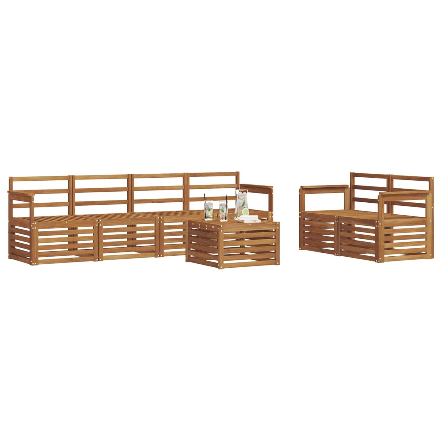 Outdoor Sofa Set 7 pcs Natural Solid Acacia Wood