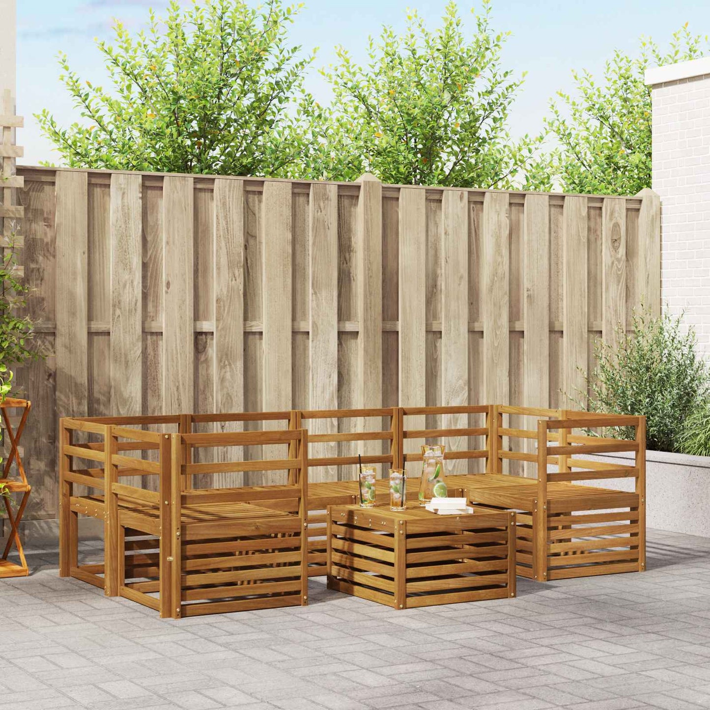 Outdoor Sofa Set 7 pcs Natural Solid Acacia Wood