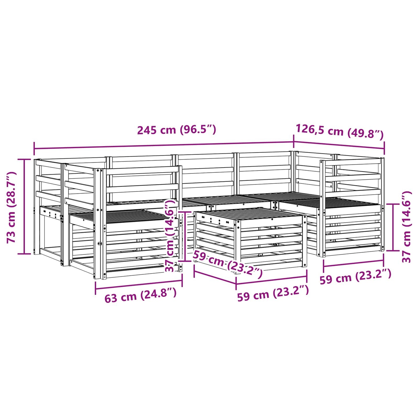 Outdoor Sofa Set 7 pcs Natural Solid Acacia Wood